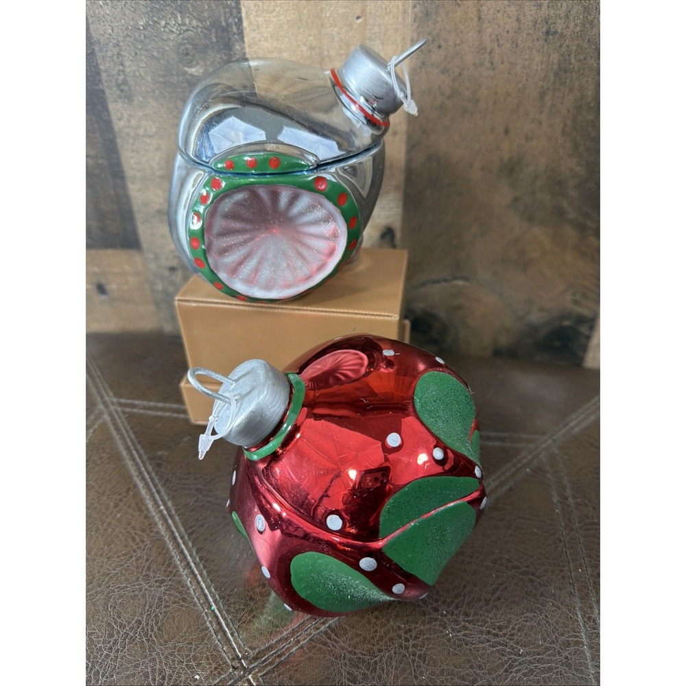 Vintage GAC 2000 Christmas Ornament Ceramic Candy Dishes Jars Set of 2 4" *Read*